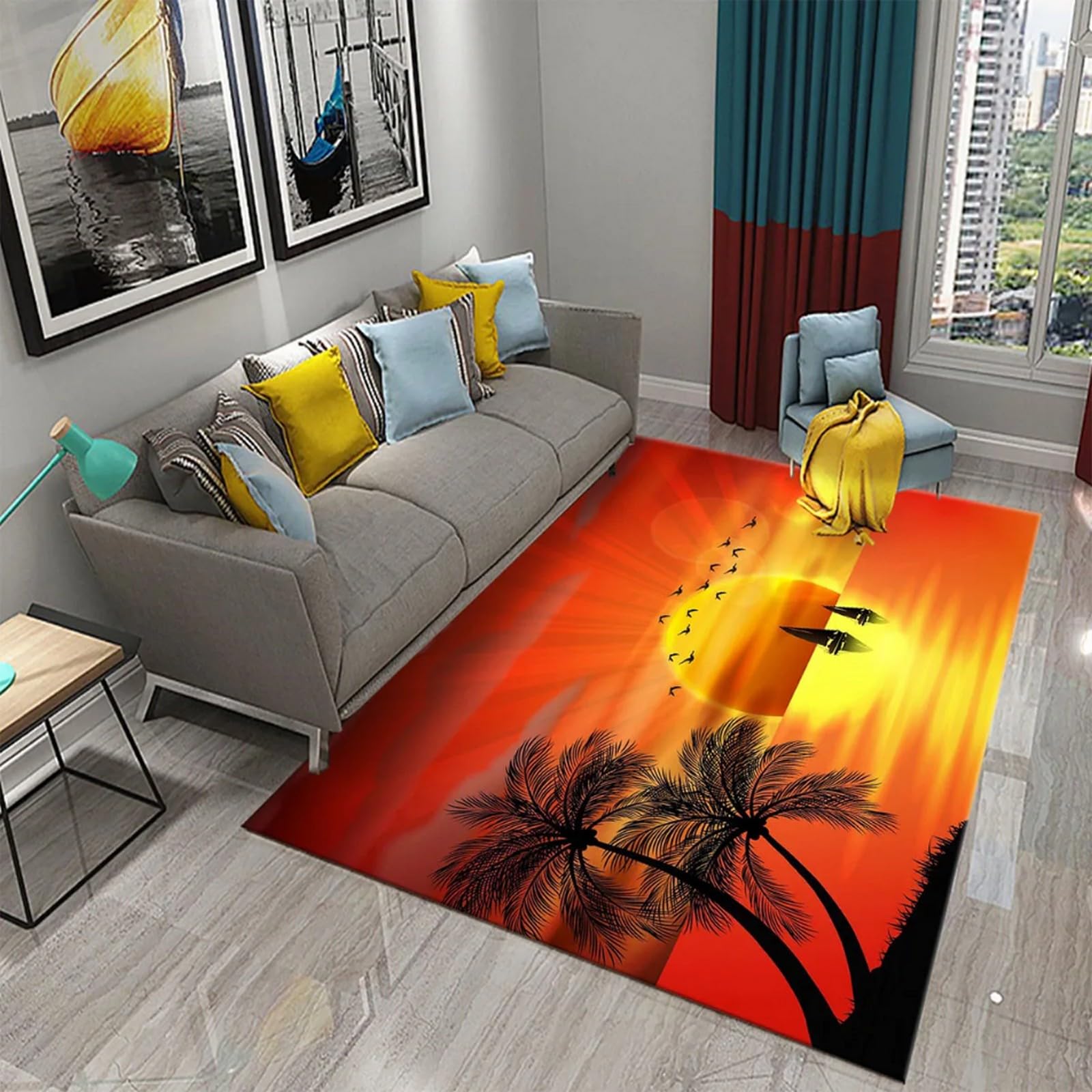 Tapis flanelle 3D grand format antidérapant et lavable pour salon