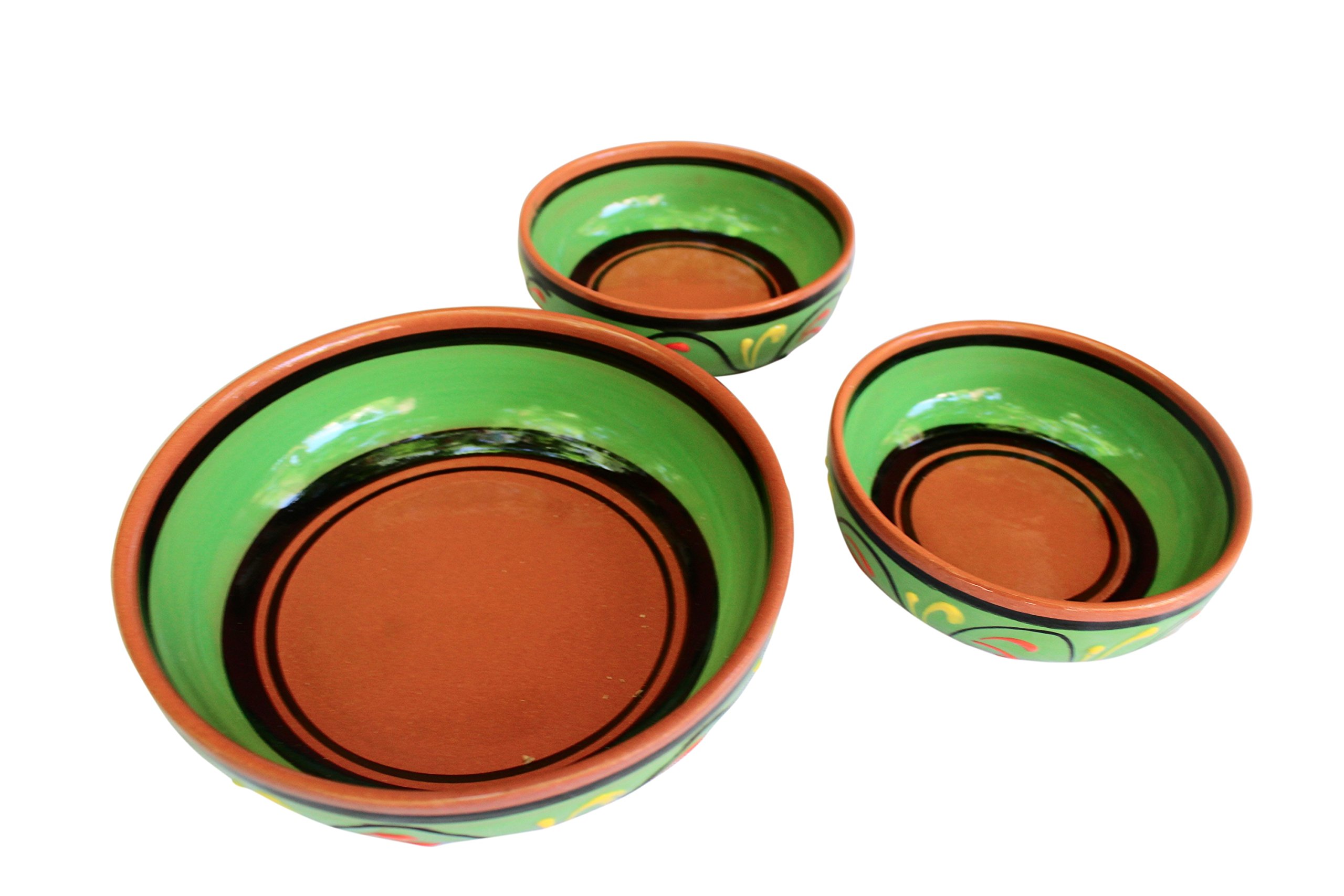 Canyon Cactus Ceramics Spanish Terracotta Set Of 3 Small Dipping Bowls, Green