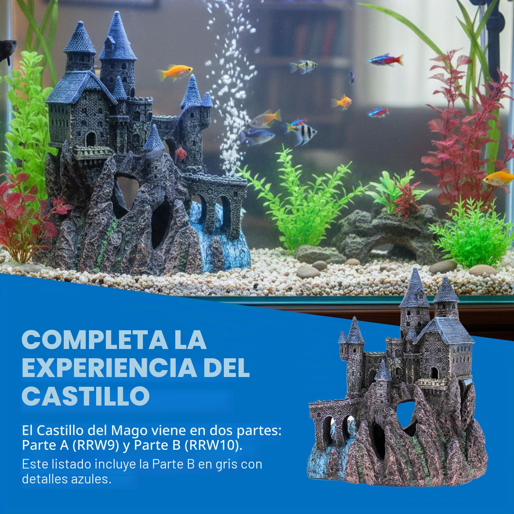 Vitakraft Penn-Plax Castillo Decorativo para Acuario, Parte B, marrón Oscuro, Crema, Azul