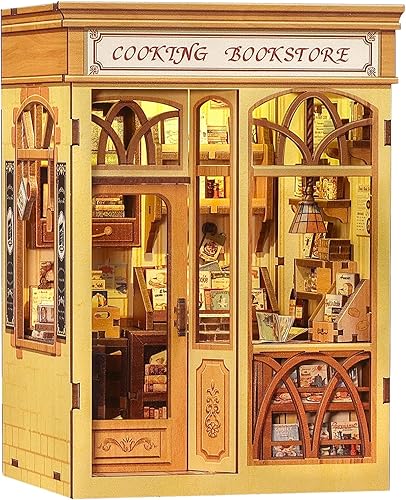 Miniatura 15 de CUTEBEE - Kit de rincón de libros - Juego de construcción DIY de casa en miniatura para adultos, estantería de casa en miniatura para libros,