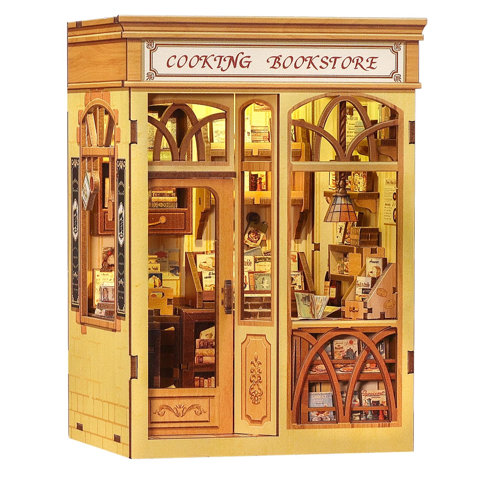 CUTEBEE Book Nook Kit - Miniature Legname 3D Casa Prefabbricata, DIY a Tema Cucina per Adulti, Regalo Ldeale per Gli Appassionati di Cucina e per La Casa, Regalo di Compleanno (Cooking Bookstore)