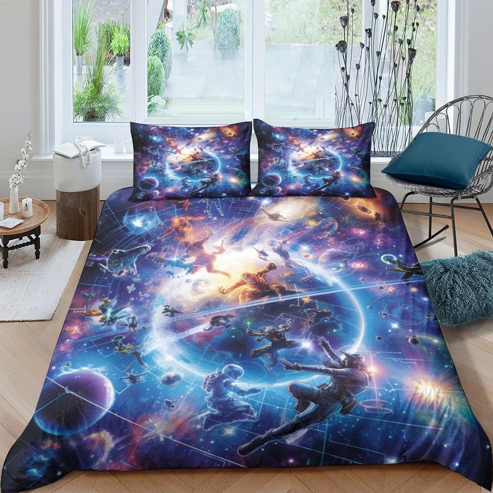 Parure de lit crâne impression 3D en microfibre avec housse de couette Queen 228x228cm et taies