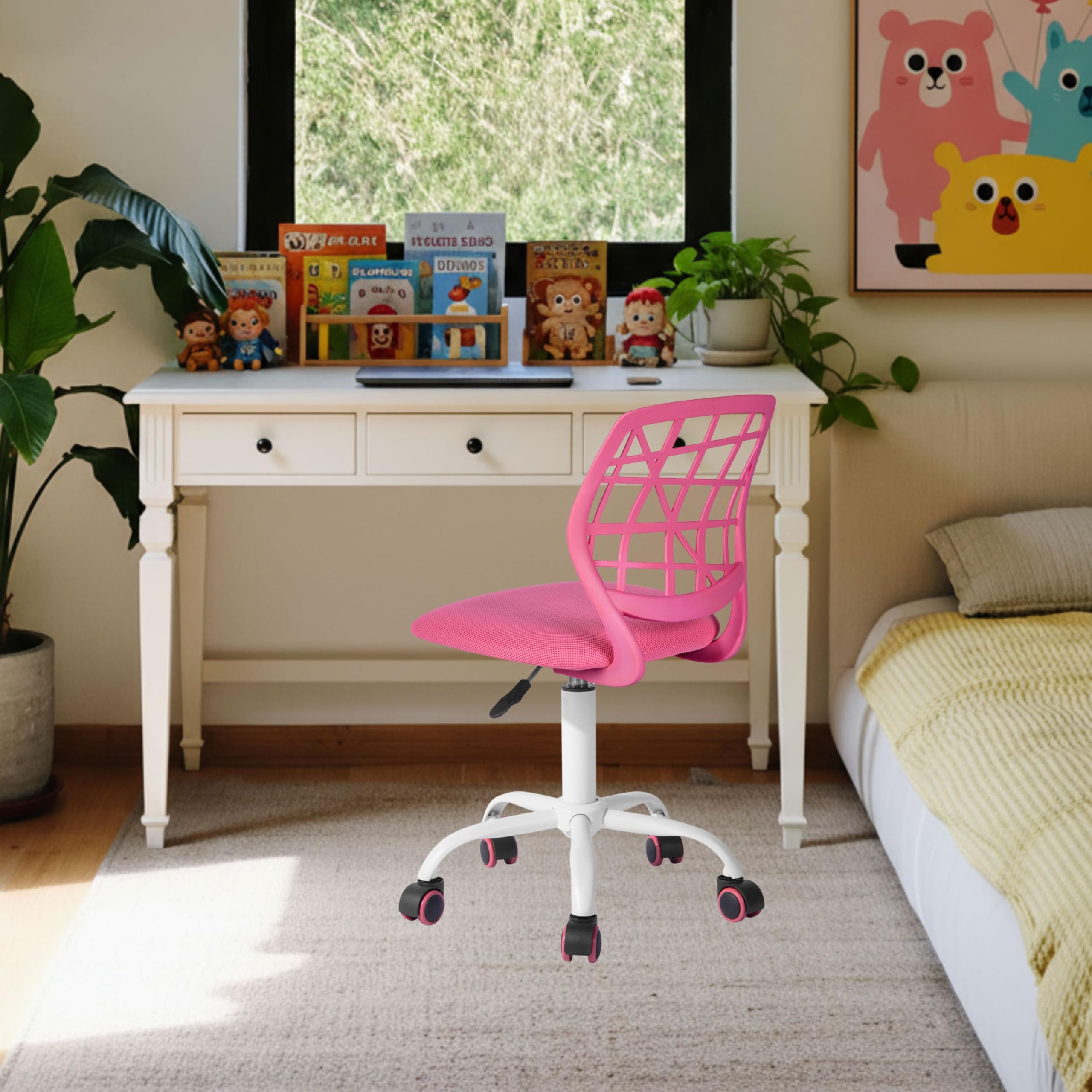FurnitureR Kids Chair Height Adjustable Desk Chair Ergonomic Colorful Youth Chair with Backrest  Armrests Swivel Chair with 5 Wheels for Children 3-10 Years 100kg Load Capacity