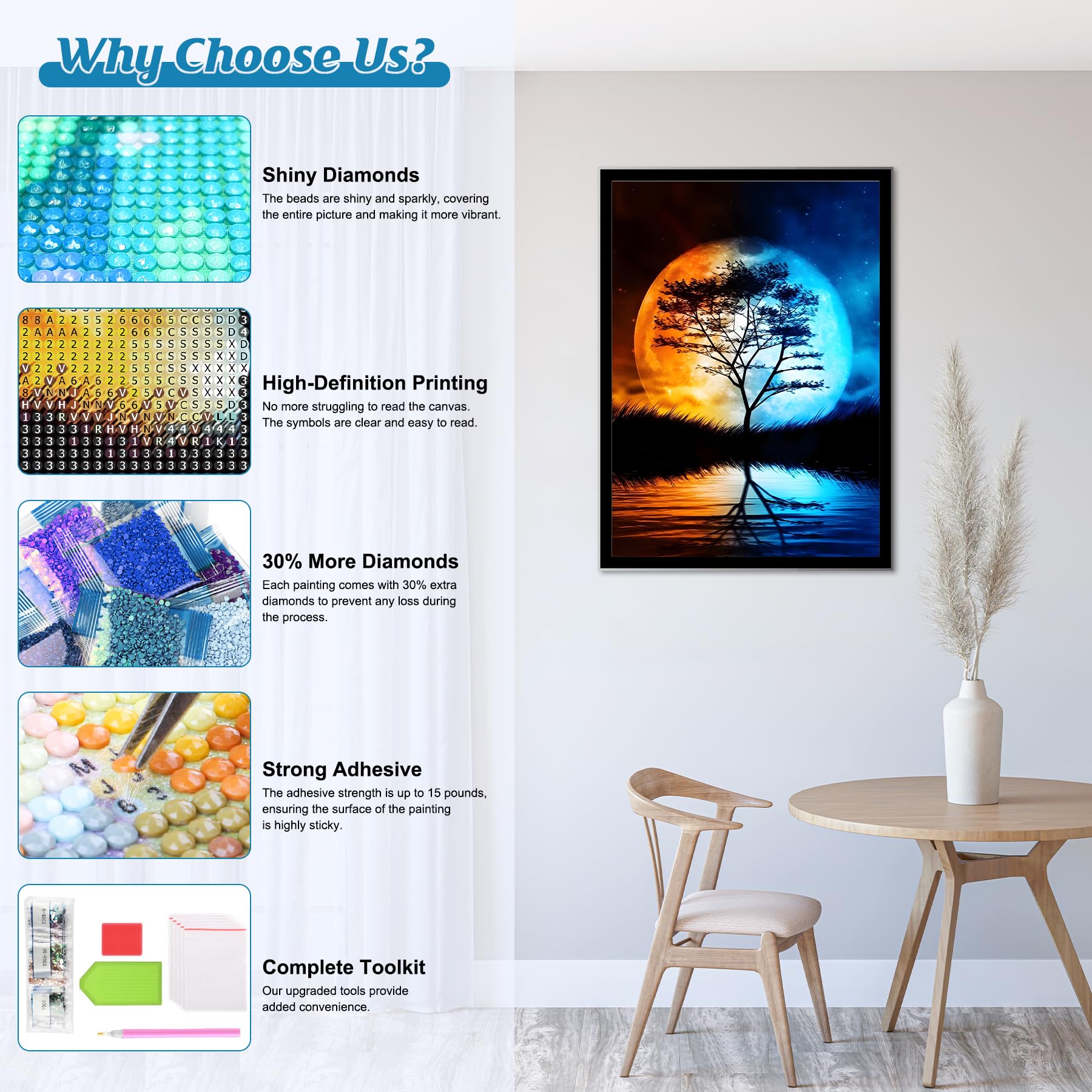 Bowetile Diamond Painting 5D 30x40cm - Vue Sur Mer - Kit Complet DIY Déco Murale Brillante