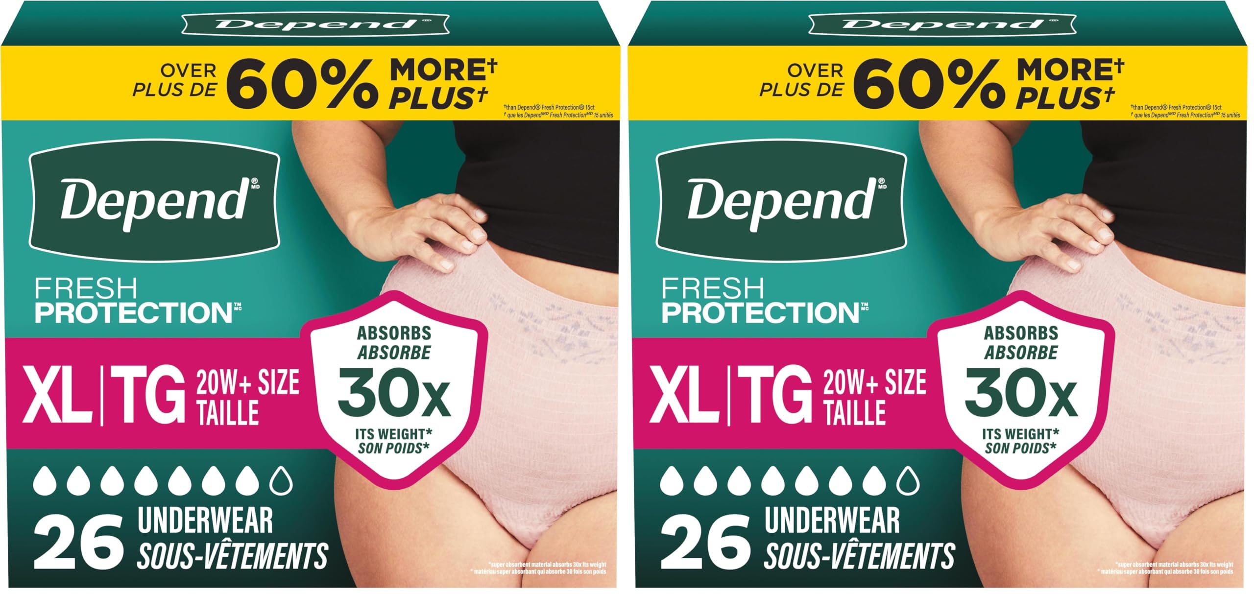 Depend Incontinence Underwear for Women, Extra-Large, 26 Count | Maximum Absorption | Disposable | Blush | Pack of 2