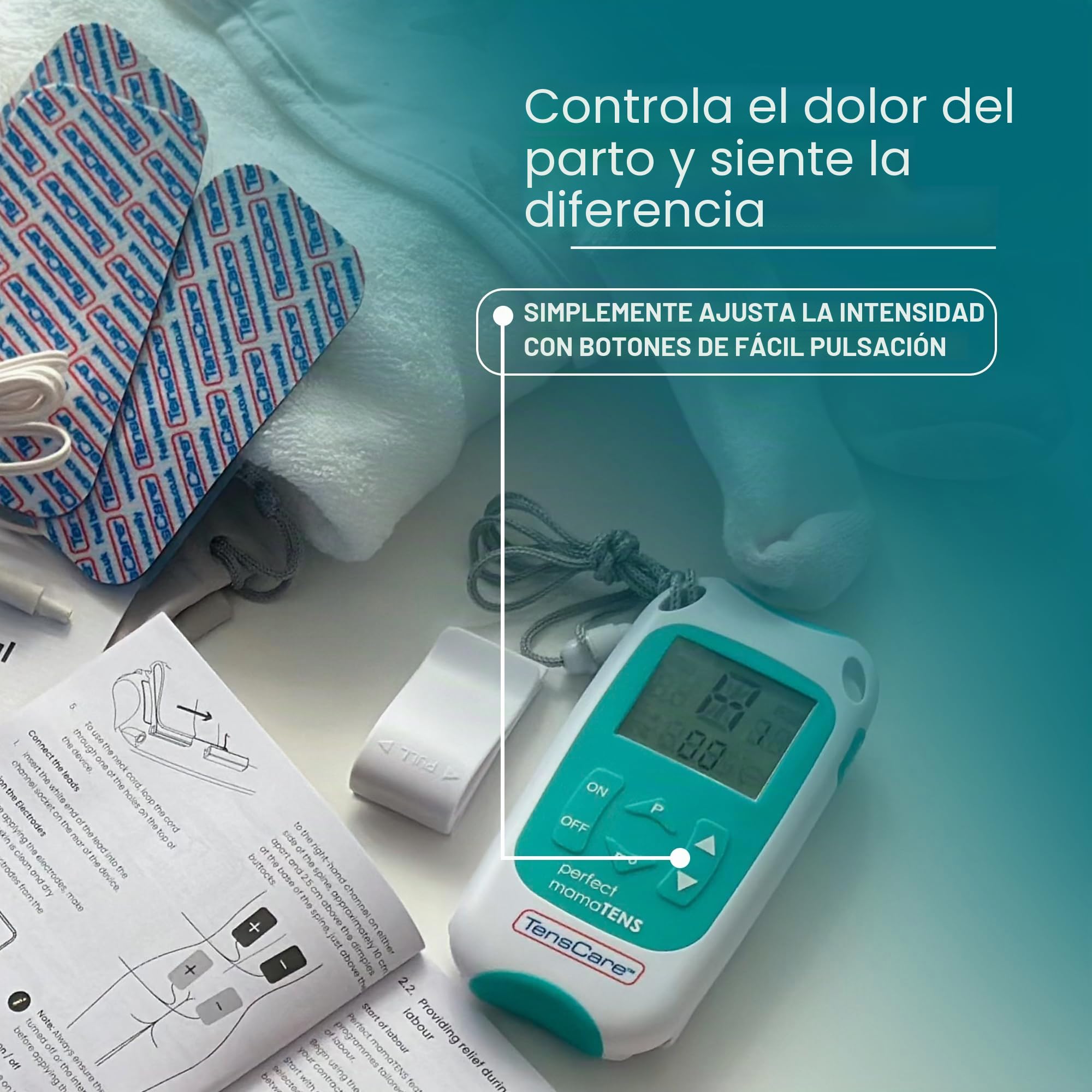 TensCare - Perfect MamaTENS, alivio del dolor sin drogas para durante el parto y el parto infantil. Utilizando tecnología TENS clínicamente probada. Botón Boost proporciona un mayor alivio del dolor durante las contracciones.