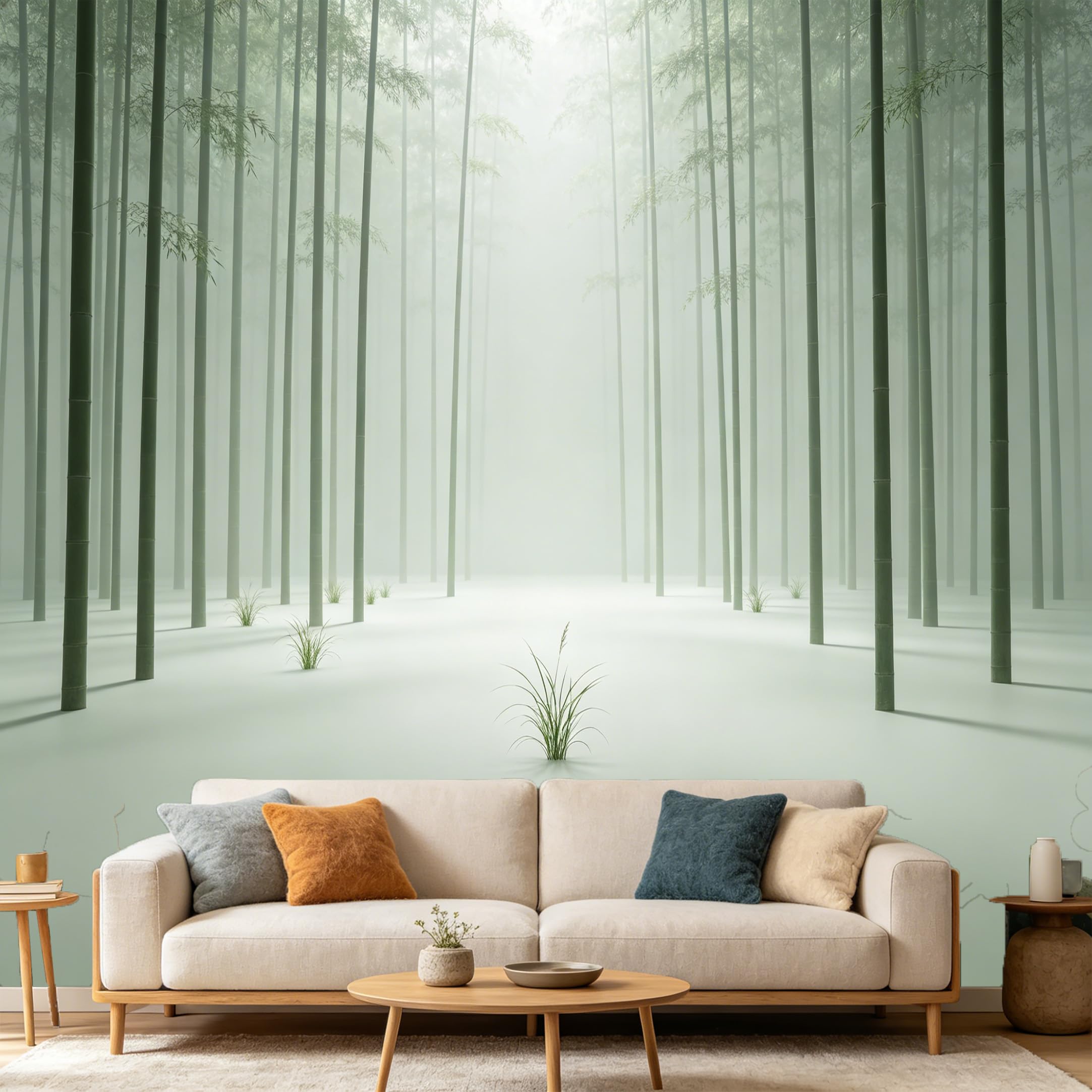 Custom Size Wall Mural Asian Zen Bamboo Forest Nature Landscape Misty Morning Fog Minimalist Zen SelfAdhesive Art Prints wall Fabric（No PVC） Removable Wallpaper Home Bedroom Decor
