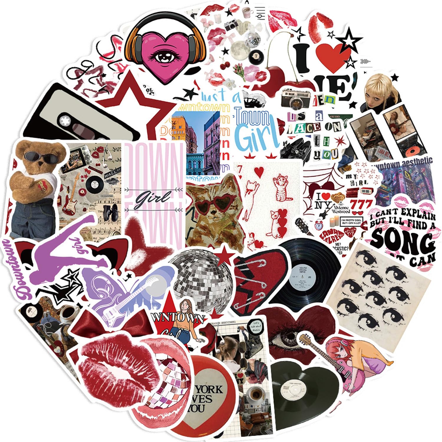 50 PCS Downtown Y2k Stickers Aesthetic, Girl Y2k Stickers, Vinyl Waterproof Sticker, for Laptop, Water Bottle, Bumper, Luggage, Skateboard - Downtown Girl Sticker Gifts
