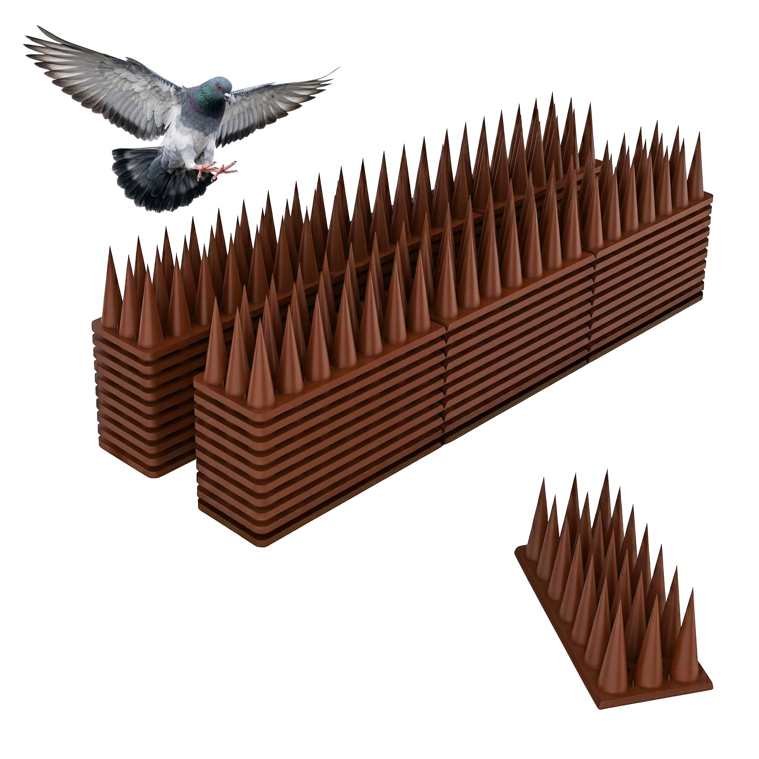 Relaxdays Dissuasore per Uccelli, Set da 20 Pezzi, per Balcone, Tetto, 3 File, Ogni Pannello HBT: 3,5 x 42,5 x 4 cm, Repellente per piccioni, PP, Marrone