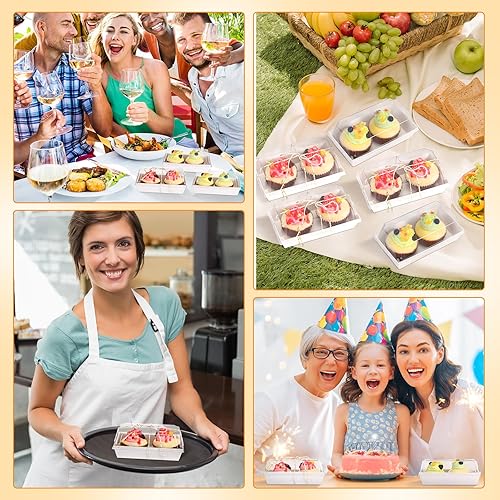 Miniatura 6 de Ctosree 150 cajas de papel para embutidos con tapas transparentes y cuerda de algodón, recipientes desechables de 5.5 pulgadas, cajas de panadería