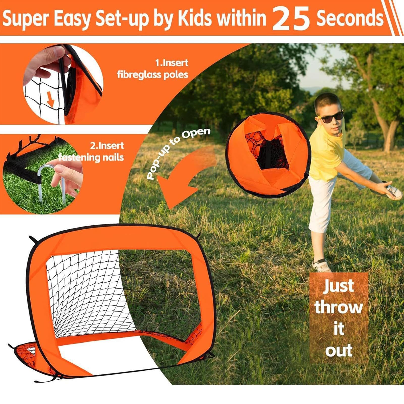 Porta da calcio pieghevole, rete da calcio pieghevole per interni ed esterni, leggera e facile da montare, ideale per allenamento in cortile, sport per bambini, giochi divertenti all'aperto