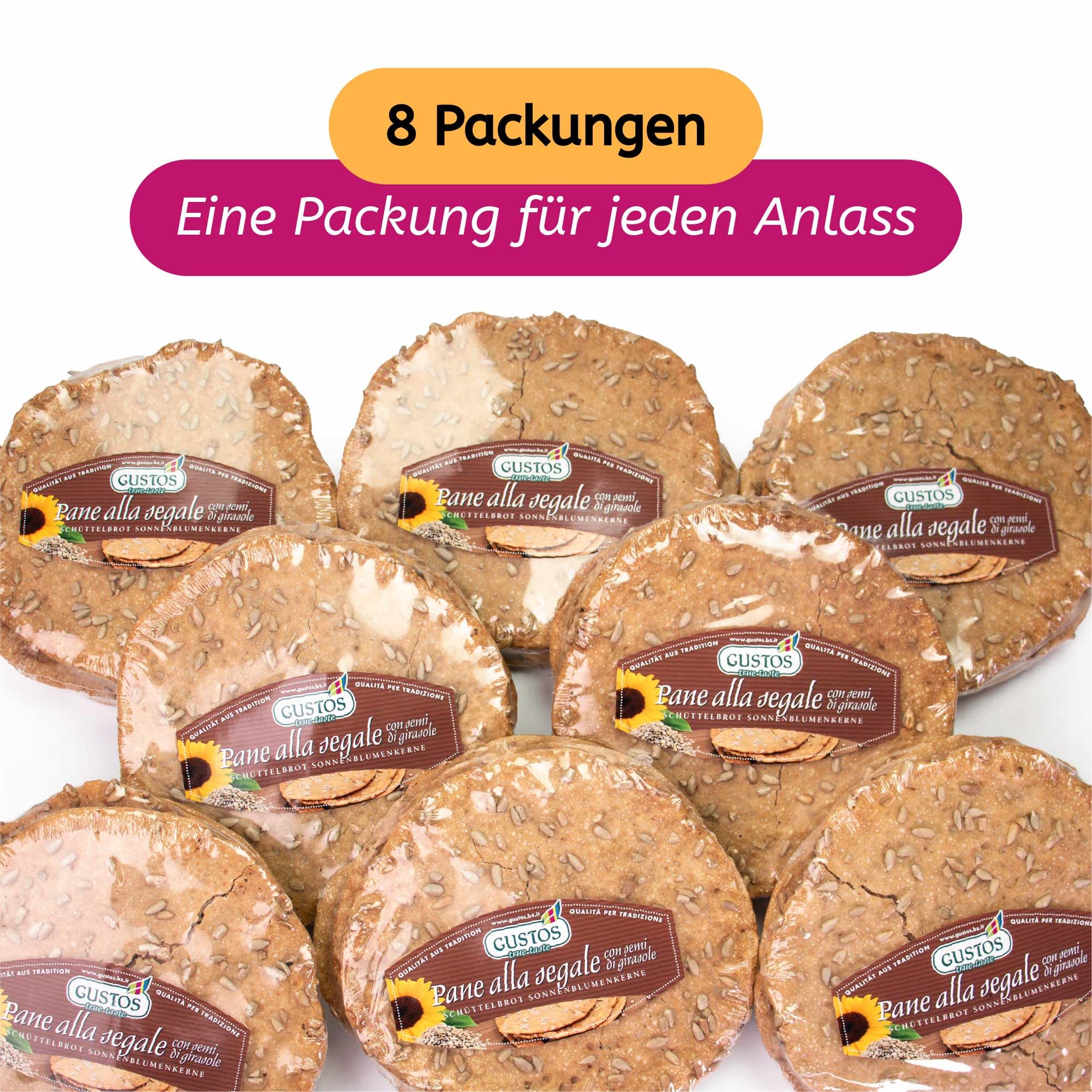 GUSTOS - Südtiroler Schüttelbrot aus Roggenmehl mit Sonnenkerne. 8 Packungen zu jeweils 150g - Knusprig und leicht verdaulich