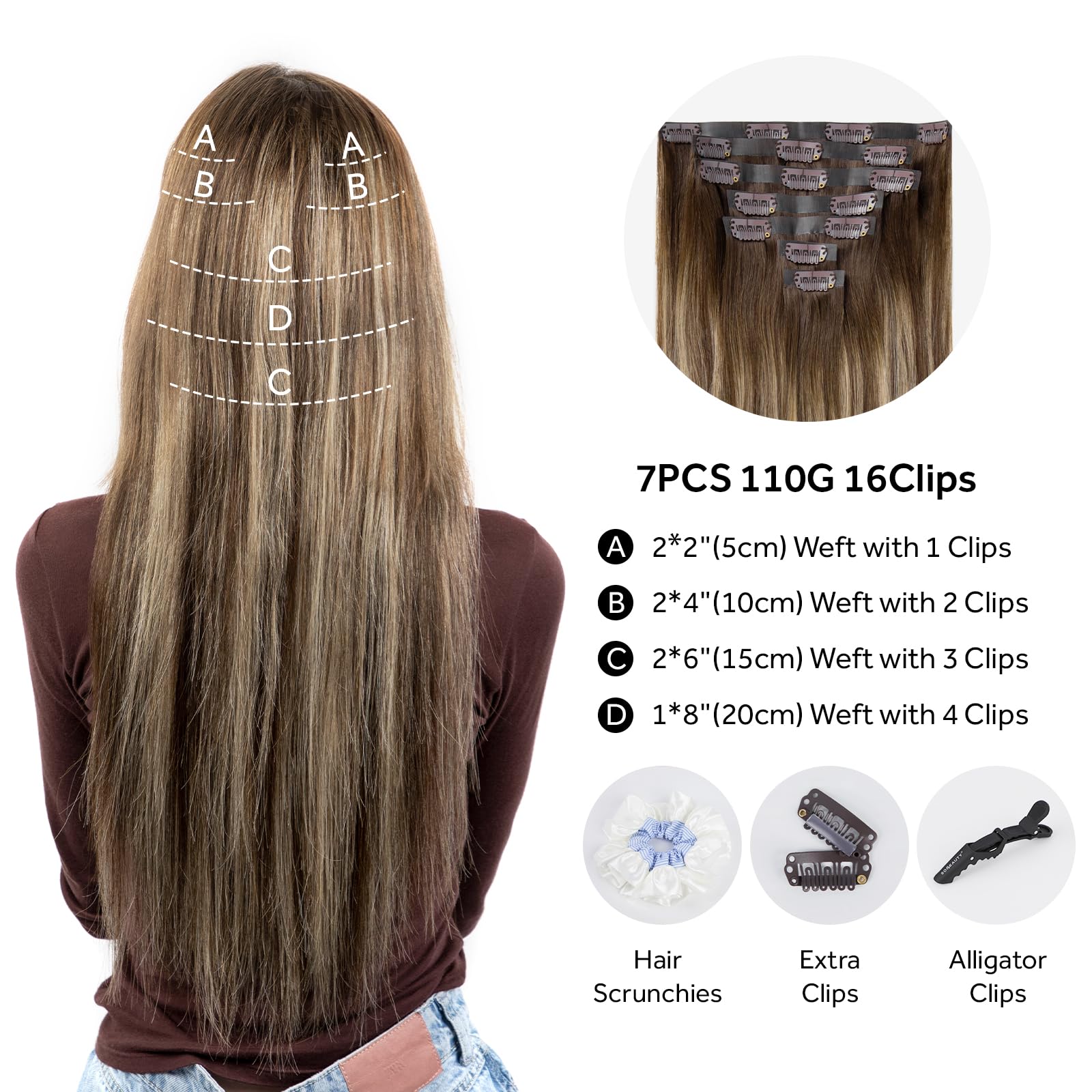 SOBEAUTY Clip in Hair Extensions, 100% Real Human Hair Remy Natural Volume Hair Extensions - Image 2