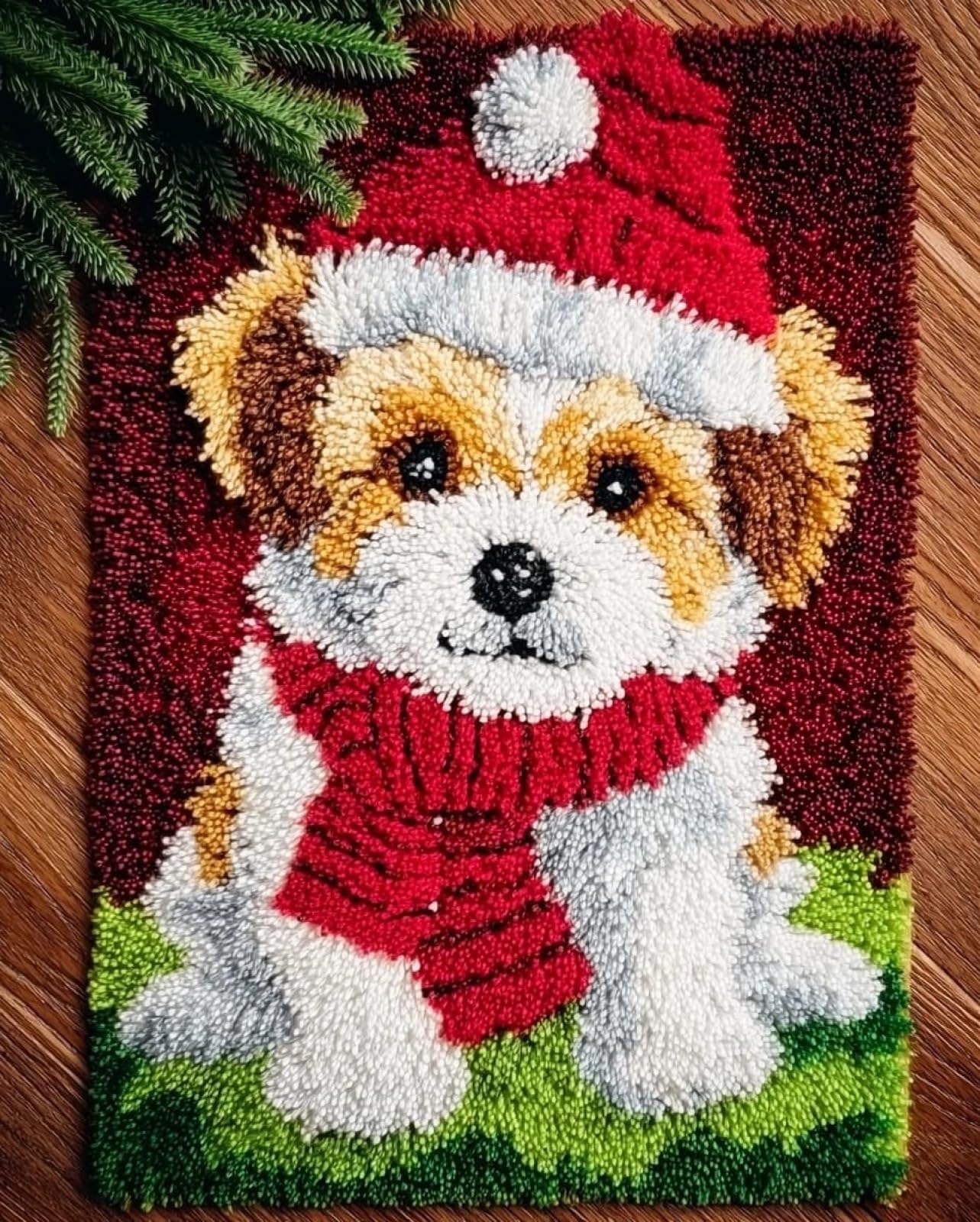 Wallphantom DIY Latch Hook Rug Making Kit for Adults,Christmas Puppy