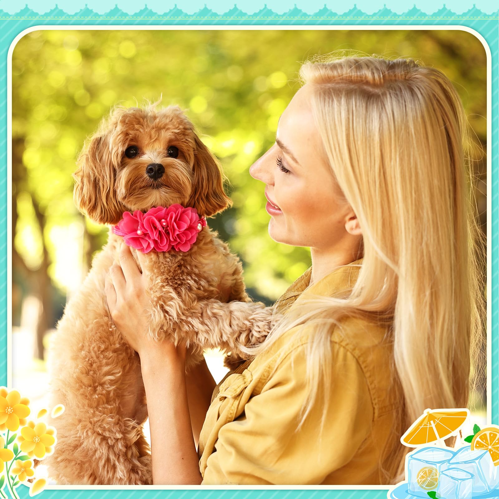 Huhumy Hundehalsband, Blumen, verschiedene Farben, 3 Blumen, mit Strass-Perlen, verstellbare Fliege für kleine, mittelgroße Hunde, Katzen, Partyzubehör, 50 Stück