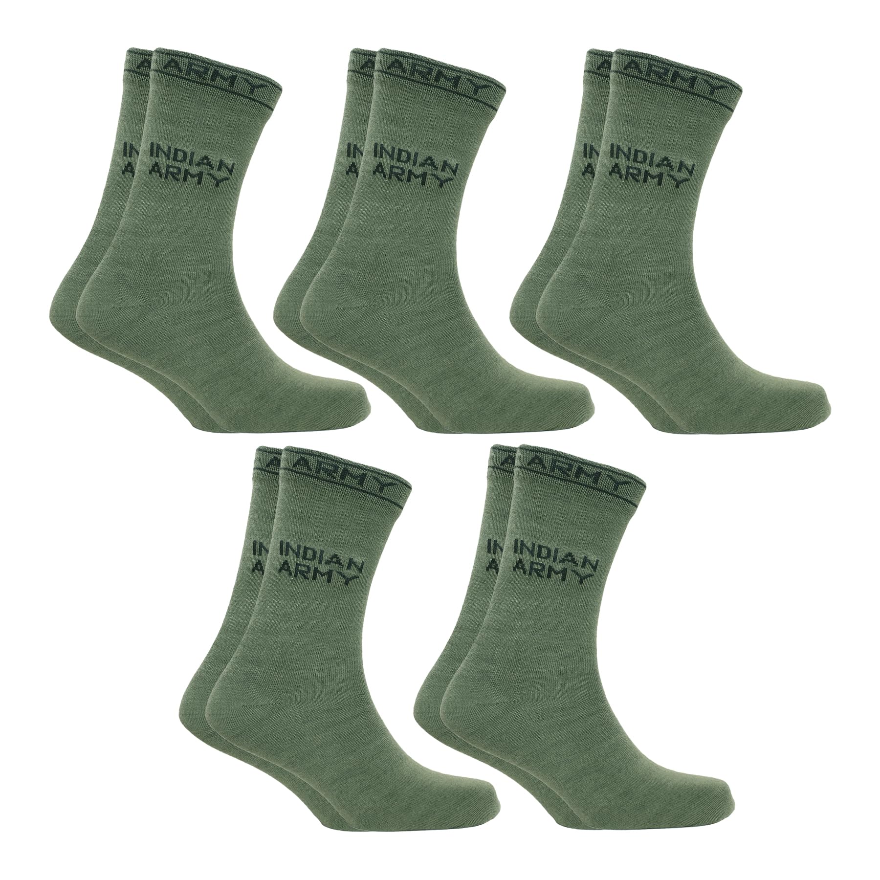 Men & Women Army Dark Green Mid Calf Length Cotton Army Letter Print Adventure Camo Socks Olive Pair Of 5-image-17