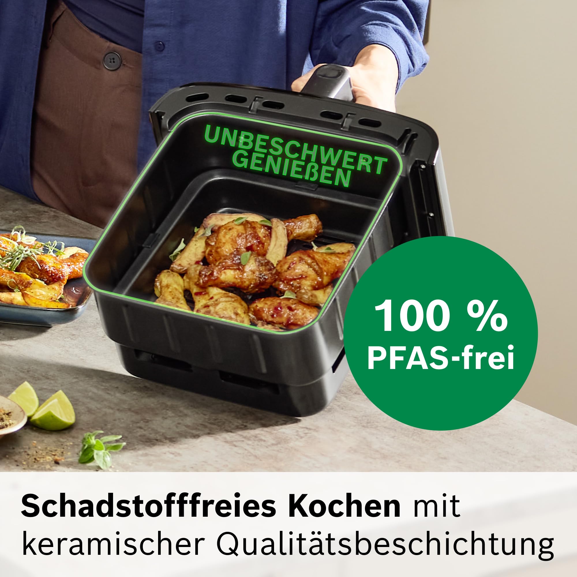 Bosch Serie 6 XXL Heißluftfritteuse, 12 L Doppelkammer, platzsparend, 6 Programme, PFAS frei, schwarz, AirFryer Serie 6, MAFD661B0