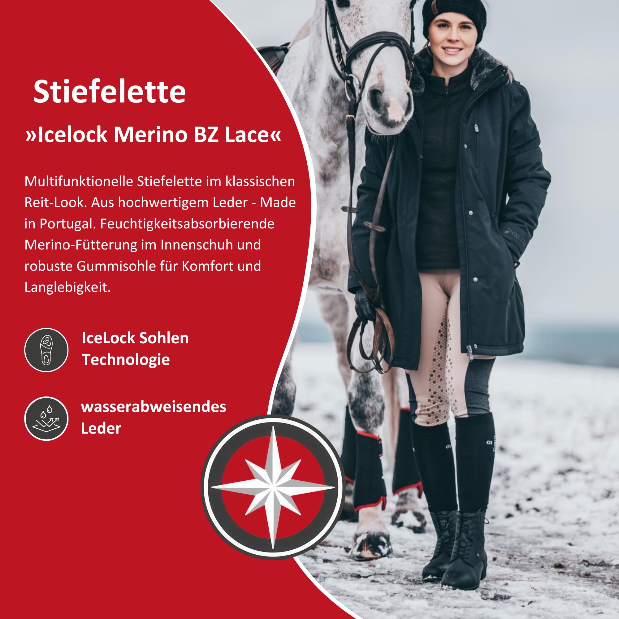 SUEDWIND© Stiefelette »ICELOCK MERINO BZ LACE« mit Reißverschluss | Winter Boots | Echt-Leder | Reitschuh mit MERINO | Icelock© Sohle | Wasserabweisend | Tolle Passform | Gr. 37-43 | Schwarz, Braun