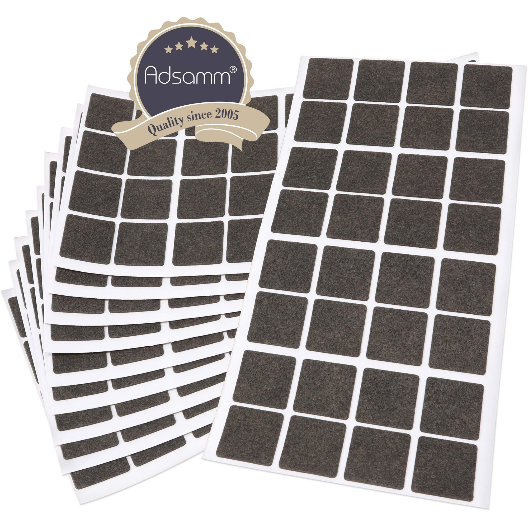 Adsamm® / 320 x Almohadillas de Fieltro / 25x25 mm/marrón/Cuadrado/Protectores de Suelo para Patas de Mueble/Auto-Adhesivos/con Grosor de 1,5 mm de la máxima Calidad