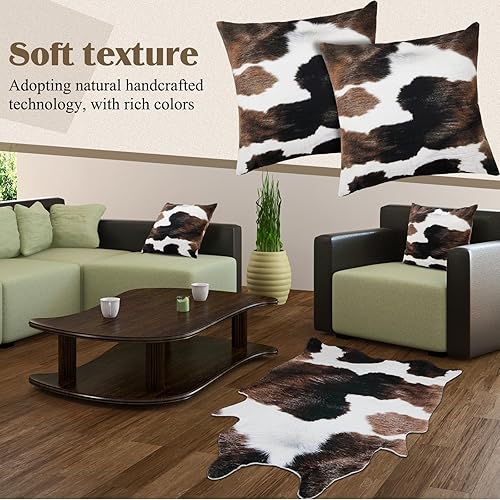 Miniatura 5 de Amylove 3 piezas incluyen 1 alfombra de piel de vaca sintética y 2 fundas de almohada de vaca, alfombra de piel de vaca sintética de invierno,