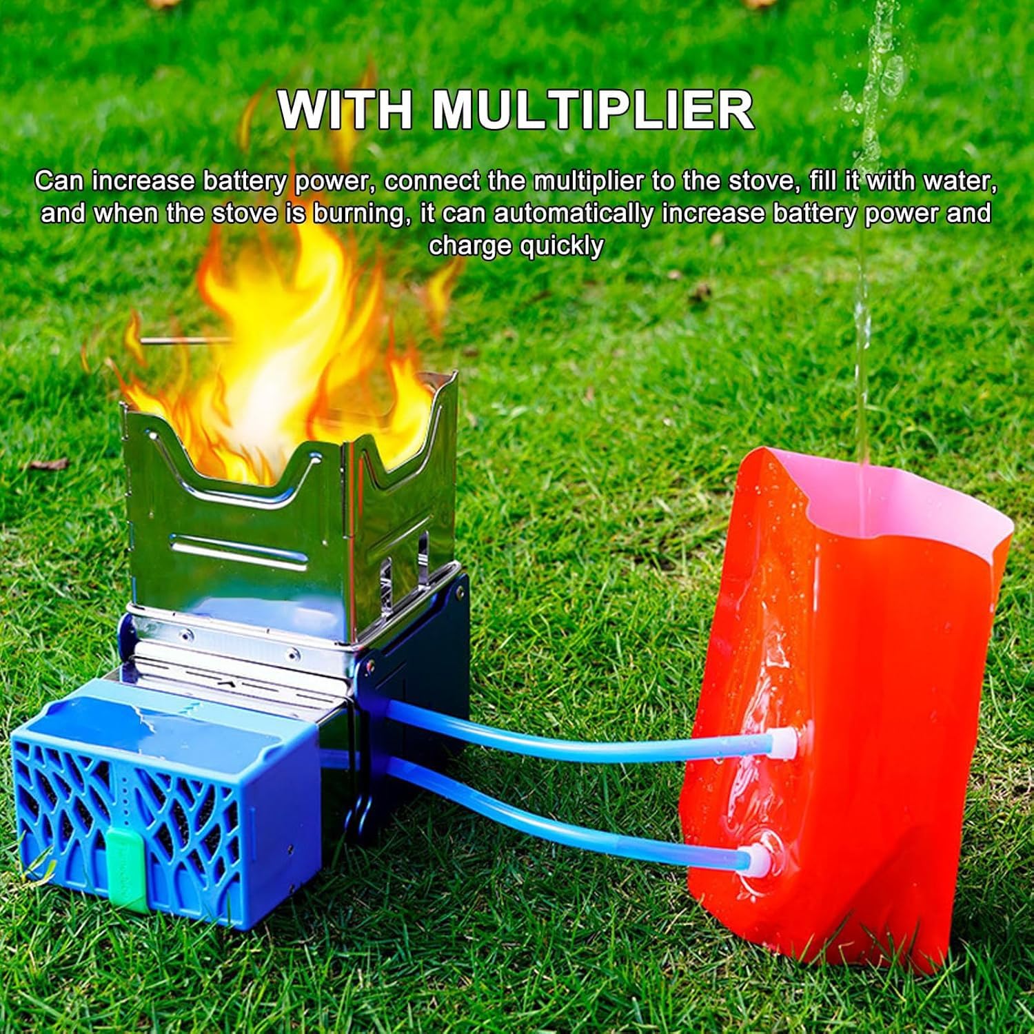 Réchaud de camping portable à bois – Réchaud compact d'extérieur avec génération d'énergie thermique, chargement USB pliable étanche, idéal pour la randonnée, le barbecue