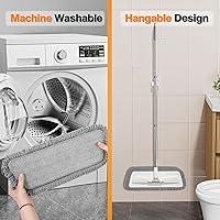 Vista 6 de Trapeador de microfibra con 4 almohadillas lavables y escoba para limpieza de suelos húmedos y secos, con mango ajustable giratorio de 360°
