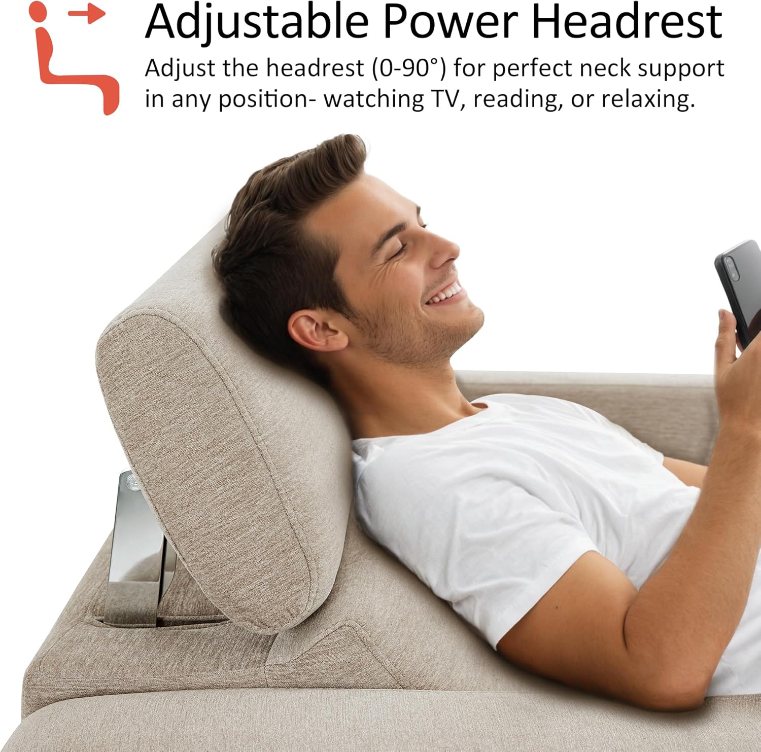 MCombo Zero Wall Recliner Chair, Wall Hugger Power Recliner Chair with Adjustable Headrest, High Wood Leg, USB & Type C Dual Charge Ports, for Living Room, Small Spaces, HL128 (Textile, Beige)