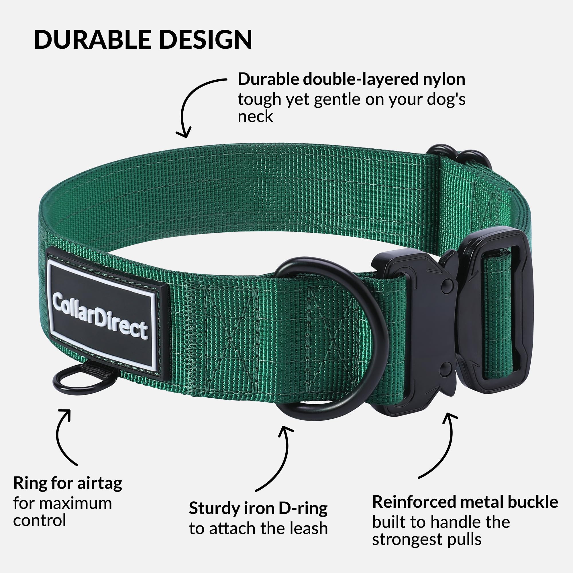 Heavy Duty Dog Collar for Large or Medium Dogs Adjustable Strong Dog Collar for Active Dogs Double-Layered Nylon (Green - Image 3