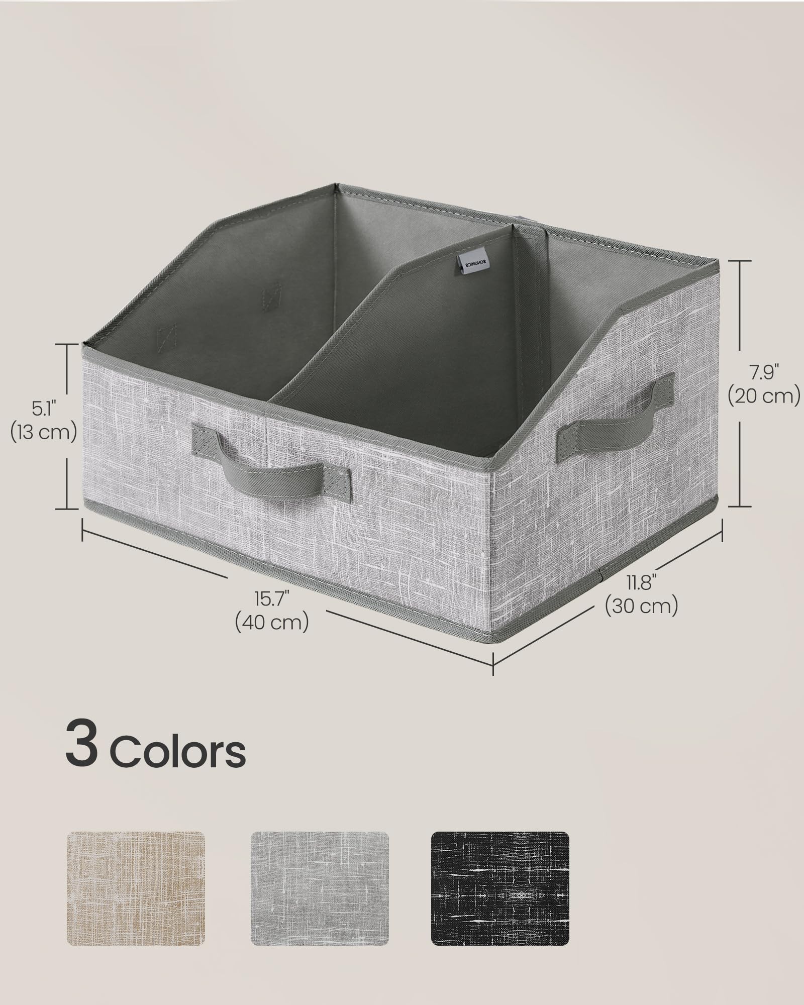 SONGMICS Set di 6 cestini portaoggetti, pieghevoli, scatole in tessuto, 40 x 30 x 20 cm, organizer per armadio, 3 manici, per camera da letto, soggiorno, grigio torta, URFB0140G01