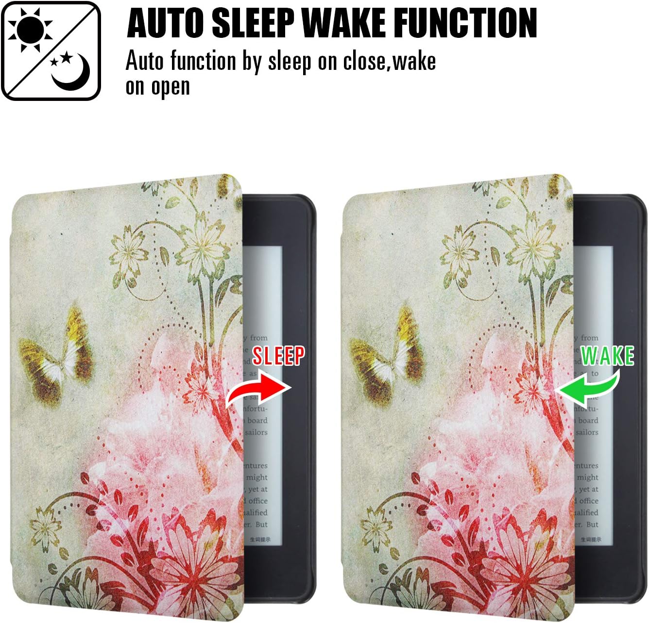 AIMERDAY Print Case for All-New Kindle Paperwhite, Premium PU Leather Case Smart Slimshell Protective Cover with Auto Wake / Sleep for Kindle Paperwhite 2018 10th (Not fit Paperwhite Prior to 2018)
