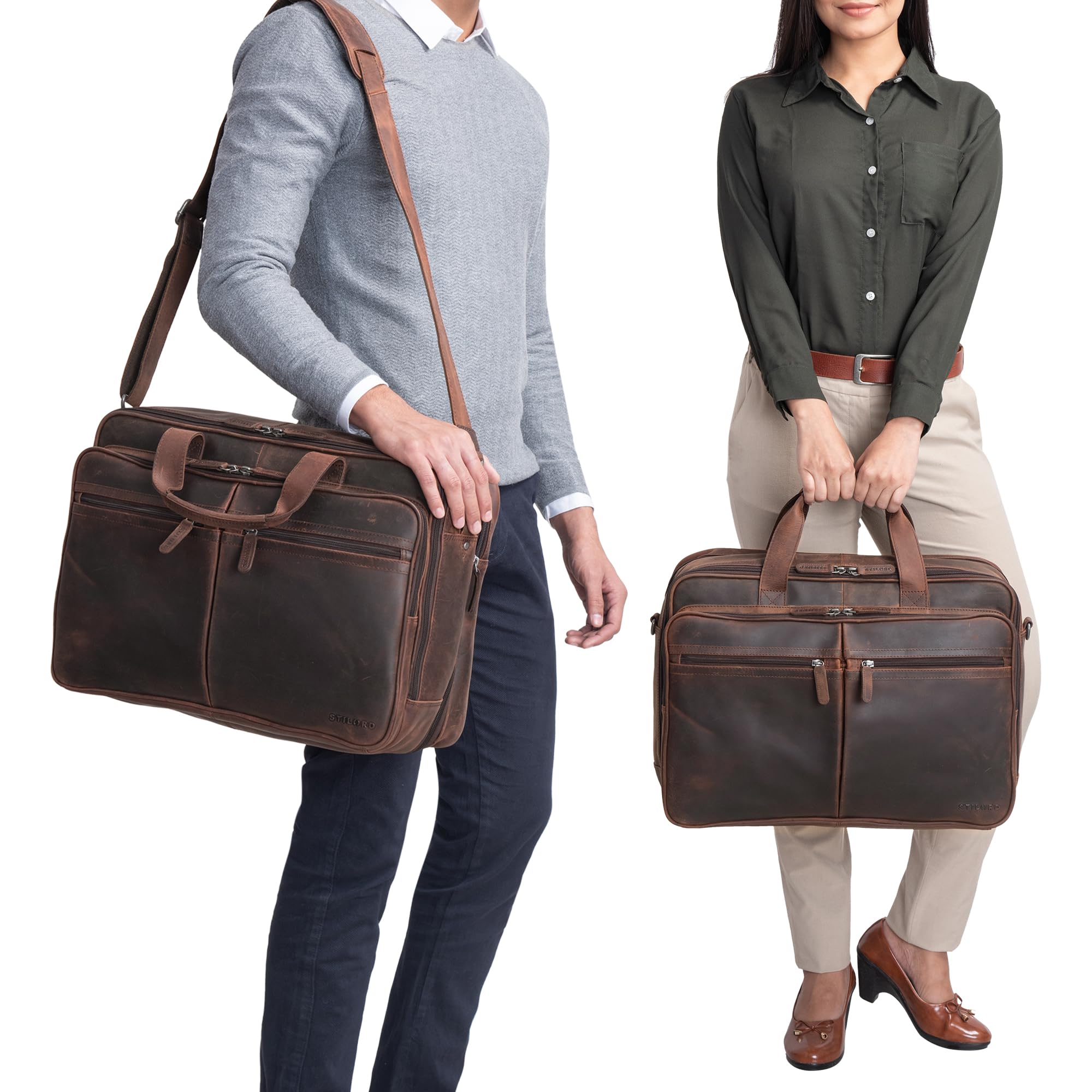 STILORD Gigantus XXL Aktentasche Leder Laptoptasche 17,3 Zoll bis 19 Zoll Sehr Große Umhängetasche Arbeitstasche Bürotasche Businesstasche Echtleder für Damen u. Herren Farbe:schwarz