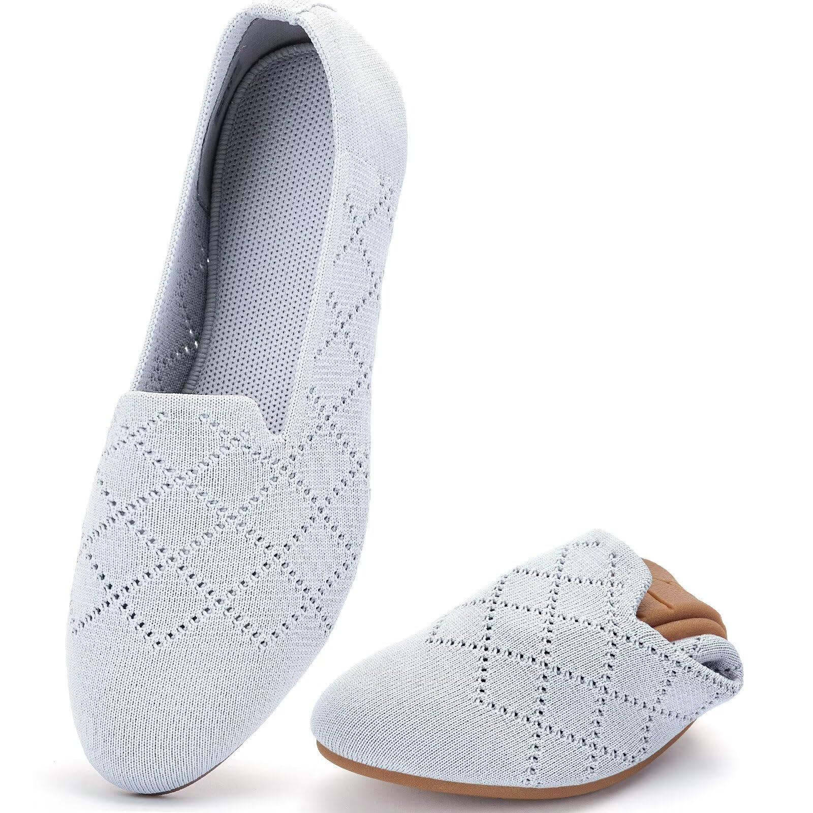 poemlady Women’s Ballet Flat Shoes Dress Shoes Knit Round Toe Slip On Ballerina Walking Flats Shoes for Woman Low Wedge Casual