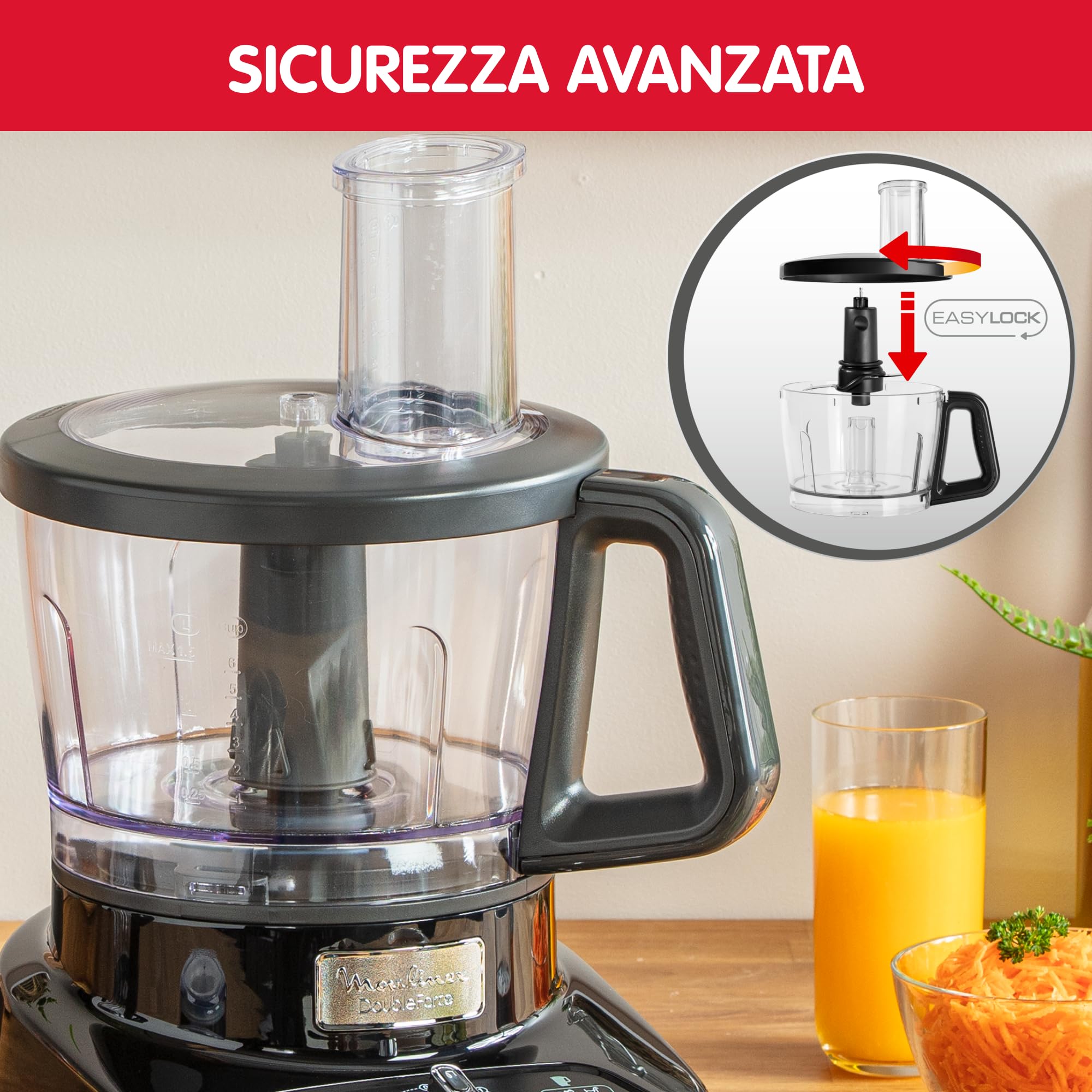 Moulinex FP8218 Double Force Robot da Cucina Multifunzione All-in-One, 3L, 1000W, 6 Velocità, 8 Accessori, 28 Funzioni, Robot Frullatore e Tritatutto