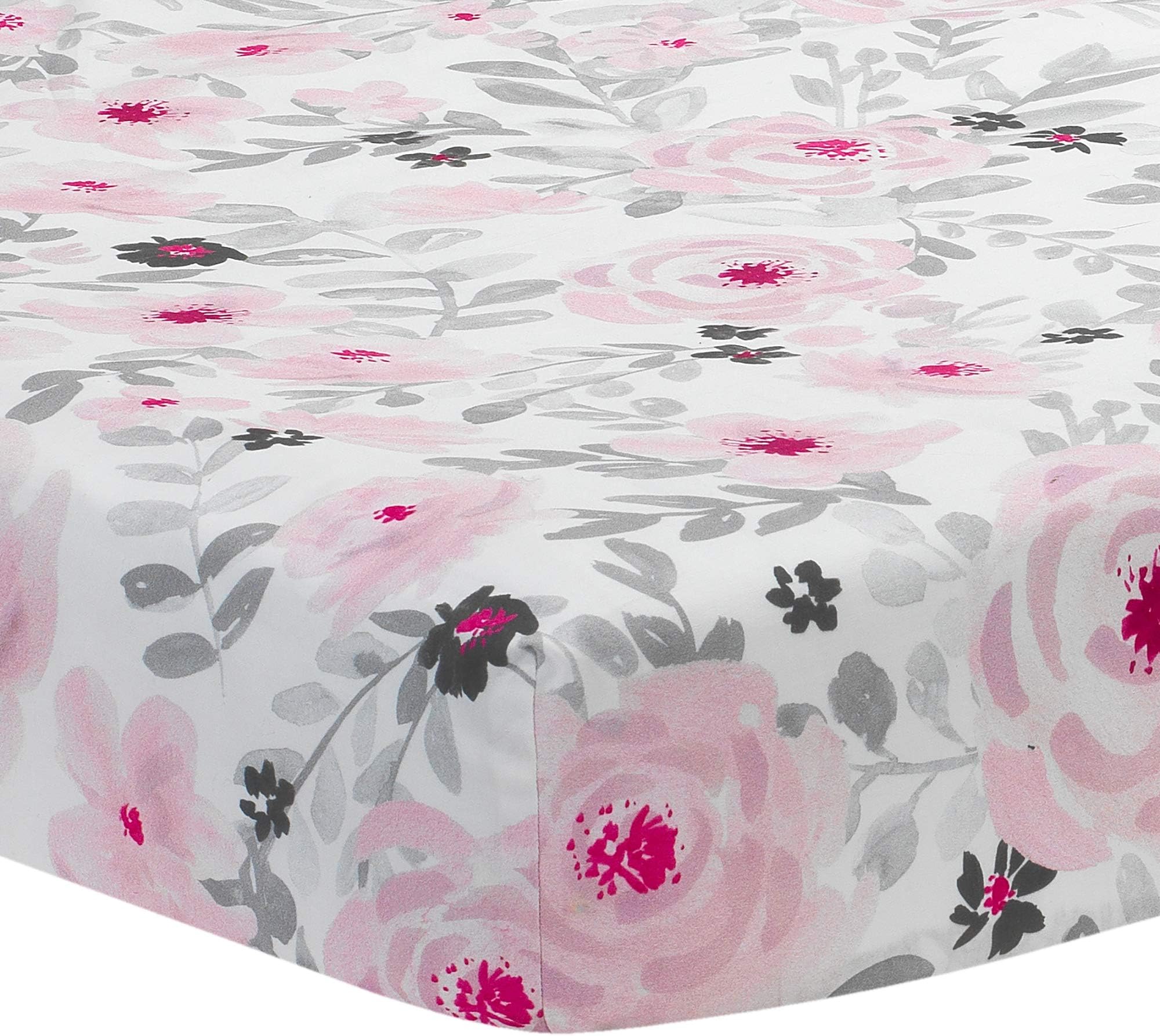Chlffua Bedtime Originals Blossom Pink/Gray Watercolor Floral Baby Fitted Crib Sheet