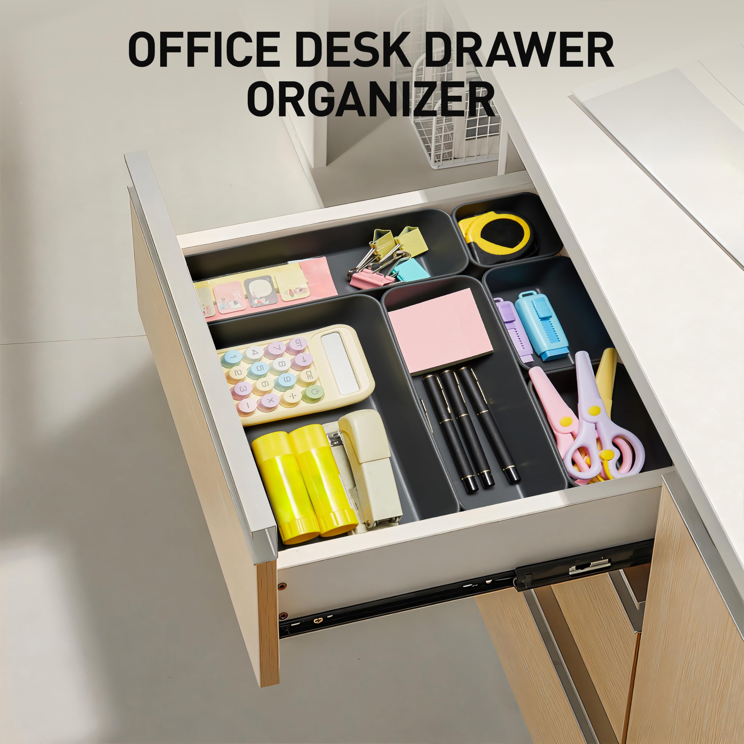 ISSEVE Set di 8 organizer per cassetti in silicone, versatili in 4 dimensioni, organizer per cassetti da bagno, divisori, organizer per cassetti da scrivania, per ufficio, cucina, camera da letto e