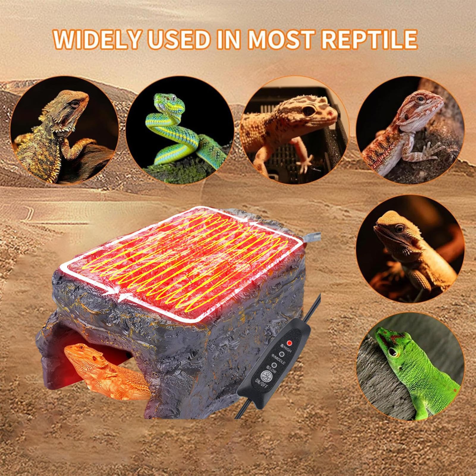 Reptilien-Heizstein und Höhle, Bezaubernde kompakte Reptilien-Wärmehöhlen, warmes Kunstharz, simulierte Felsen, Unterschlupf mit Heizkissen für Gecko, Schildkröte, Schlangenbecken