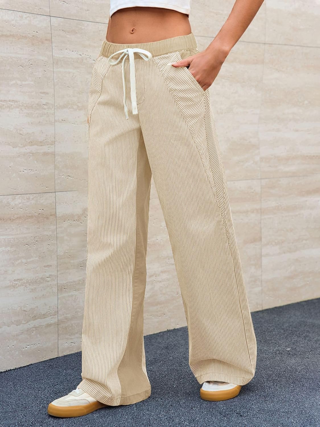 Low Rise Striped Pants for Women Pull On Drawstring Boho Wide Leg Jeans Trendy 2026 - Image 6