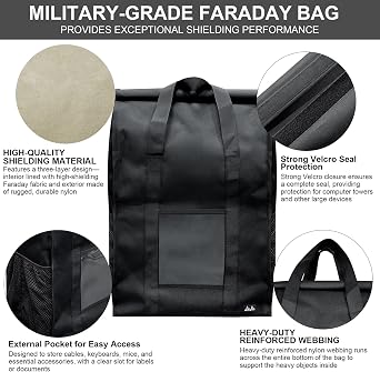 Faraday Bags for Computer Towers, Laptops & Electronics, XL Military-Grade Faraday Bag for Digital Forensics, Protect Electronics from Damage, Personal Privacy Security, EMP, EMF, RF, CME, Protection