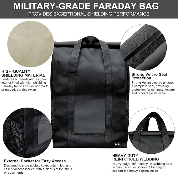 Faraday Bags for Computer Towers, Laptops & Electronics, XL Military-Grade Faraday Bag for Digital Forensics, Protect Electronics from Damage, Personal Privacy Security, EMP, EMF, RF, CME, Protection