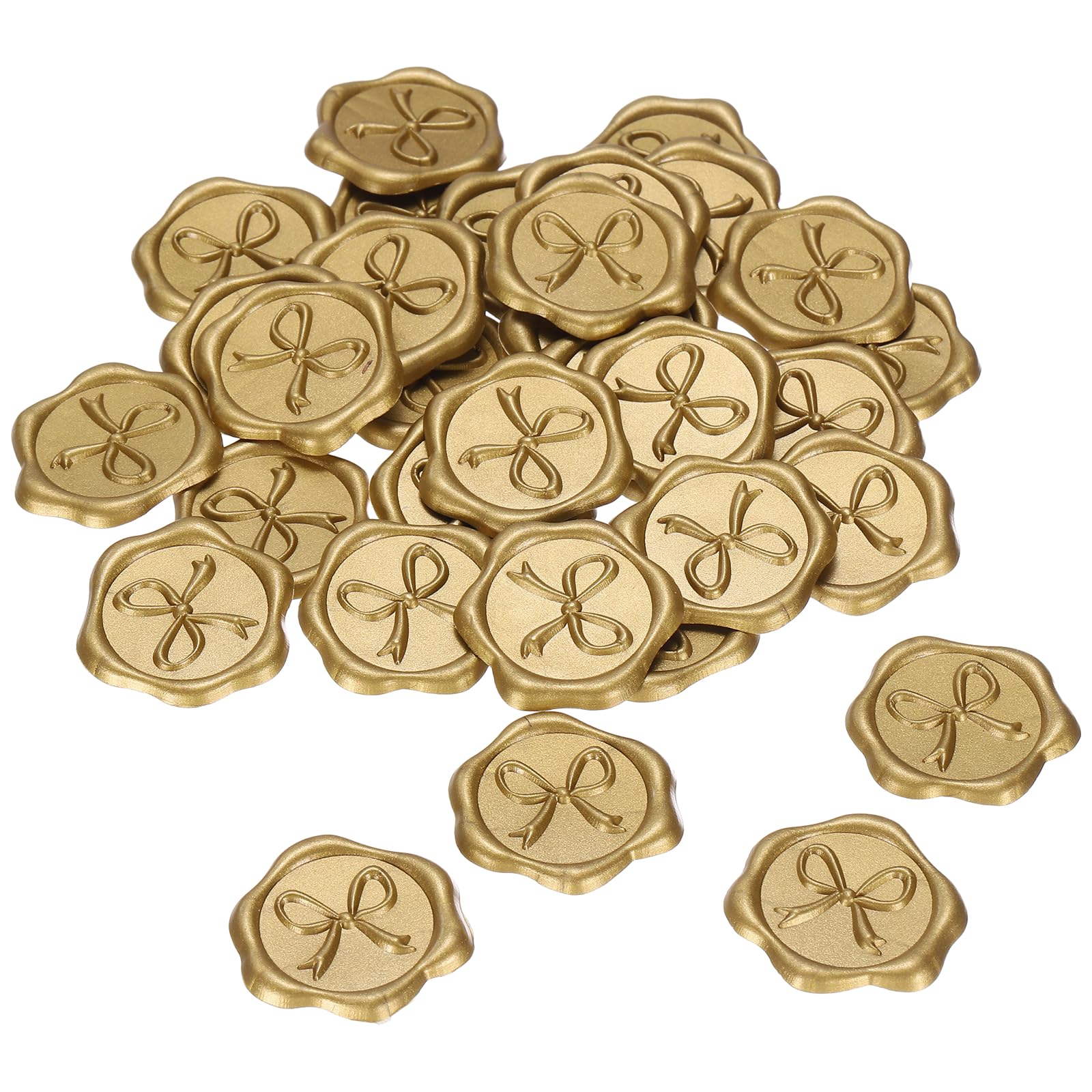 PATIKIL 100Pcs Bow Wax Seal Stickers, Butterfly Knot Embossed Self Adhesive Backed Envelopes Seal Sticker Accessories for Wedding Invitation Letter Birthday Party Gift, Yellow