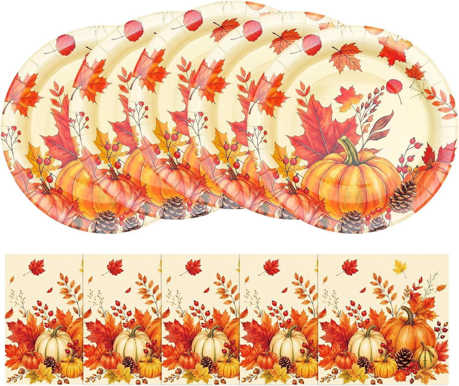 9 Inch Paper Plates & 6.5inch Napkins Fall & Thanksgiving Pumpkin,Serve 20