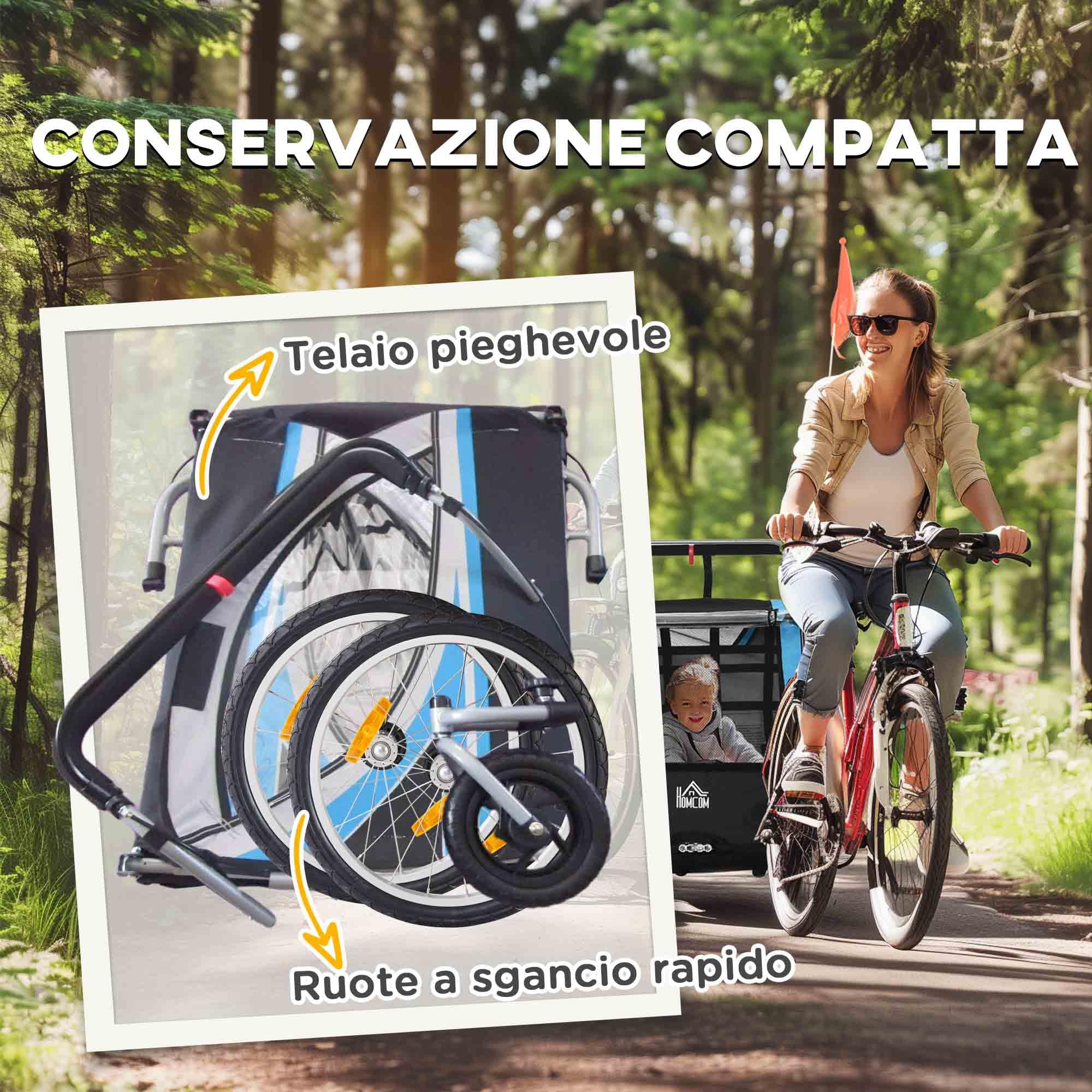 HOMCOM Rimorchio Bici per Bambini 2 in 1 Passeggino con Freno, Cintura a 5 Punti