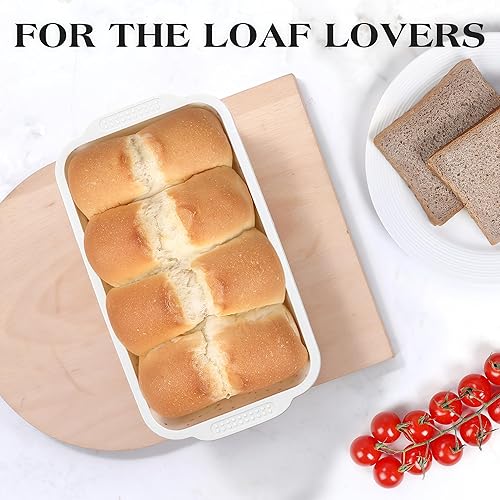 Miniatura 6 de 2 moldes de silicona antiadherentes para hornear pan de 9 x 5 pulgadas con marco reforzado de metal (crema)