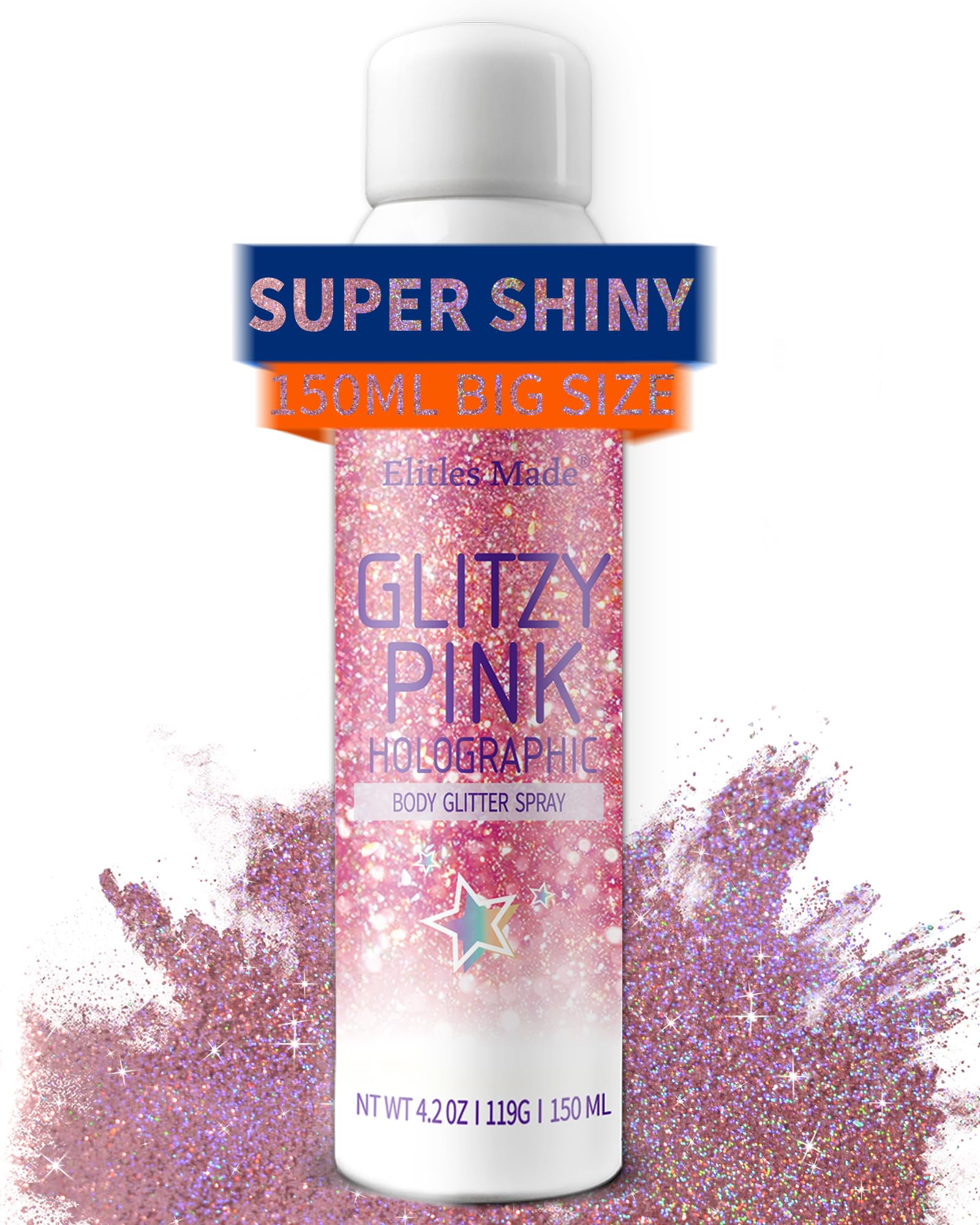 Elitles Made Body Glitter Glitzer Haarspray,150ML Glitzer Spray Haare und Körper,Rosa Glitter Spray Body Glitzerspray for Haare Basteln Kleidung