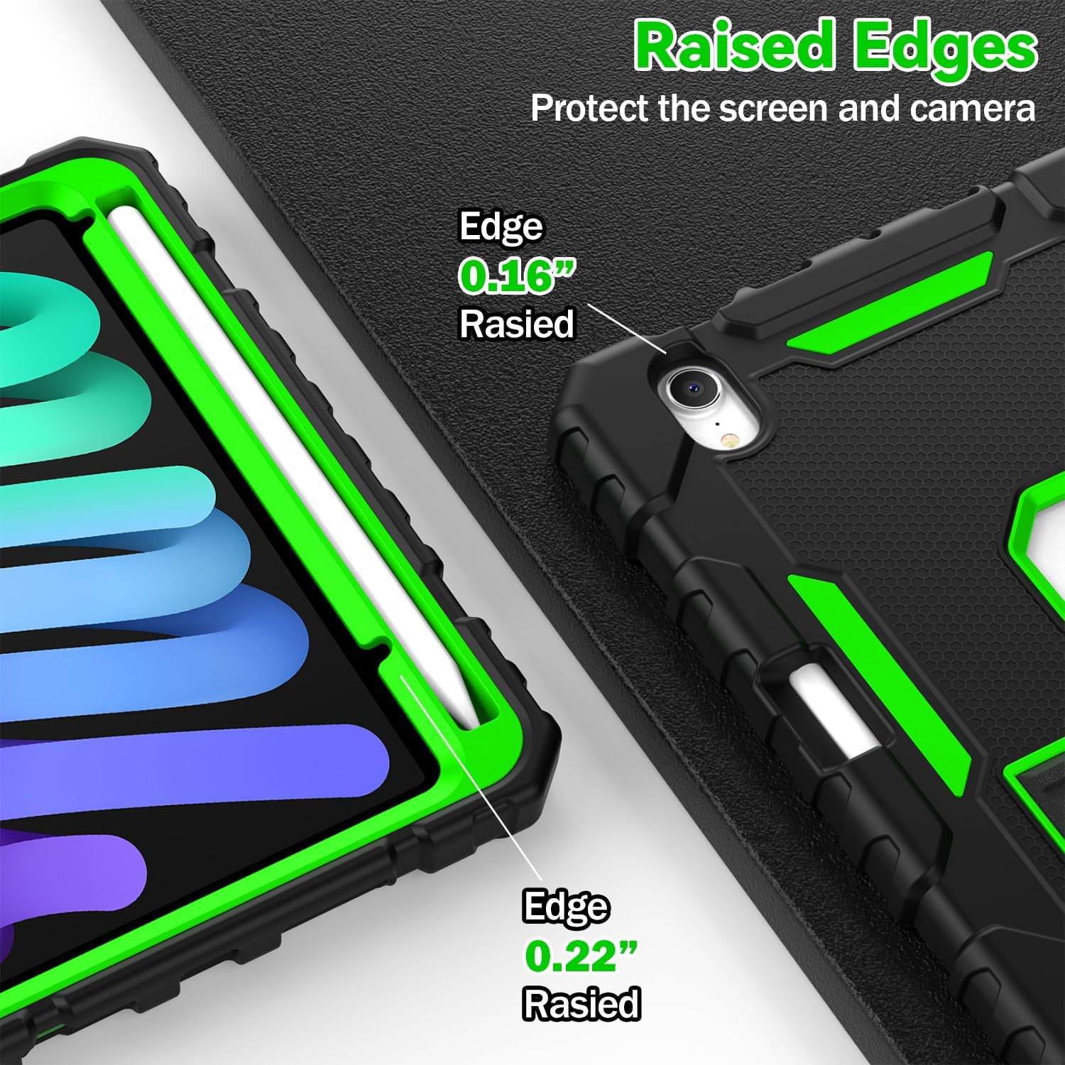 Grifobes Case for iPad mini 7 (A17 Pro) 2024 / Mini 6 2021 8.3 inch, Heavy Duty Shockproof Rugged Cover with Pencil Holder Stand, for I Pad Mini 7th/6th Gen 8.3" Case (Black+Green)