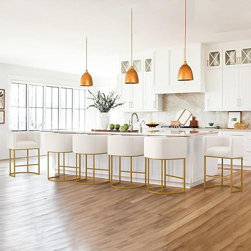 Miniatura 34 de LUE BONA Juego de 3 taburetes de bar de altura de mostrador de 27", taburetes de mostrador tipo barril modernos con respaldo y brazos, marcos de