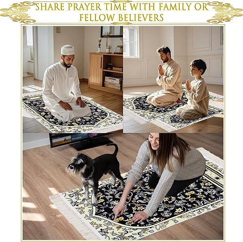 Miniatura 4 de Paquete de 2 alfombrillas de oración musulmana para adultos y niños, alfombra de oración islámica suave de cachemira gruesa, regalos grandes de