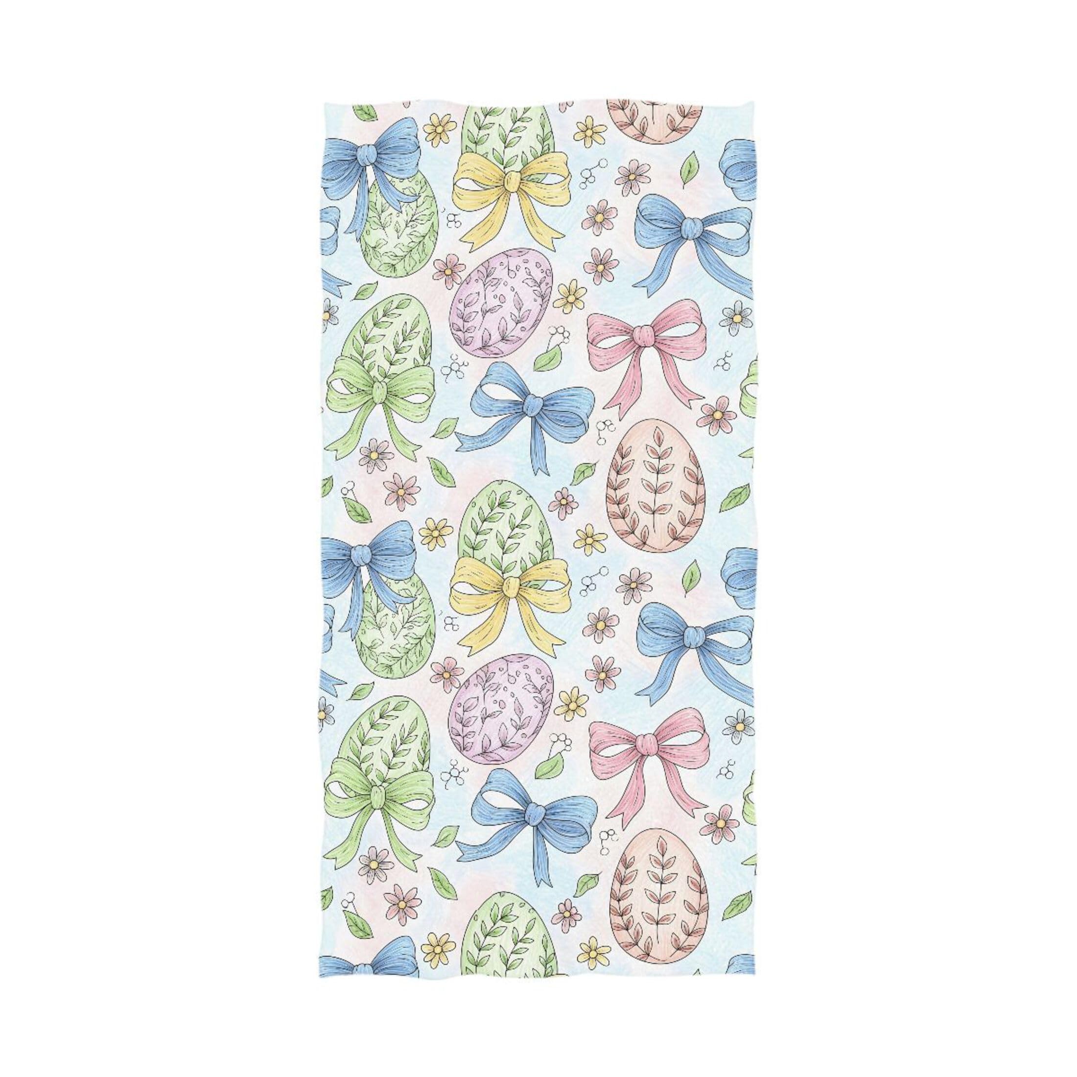 Kutsu Easter Eggs with Bow Bath Towel, Highly Absorbent Cotton Soft Bath Hand Towel for Bathroom Kitchen Hotel Spa, 64 x 32 In