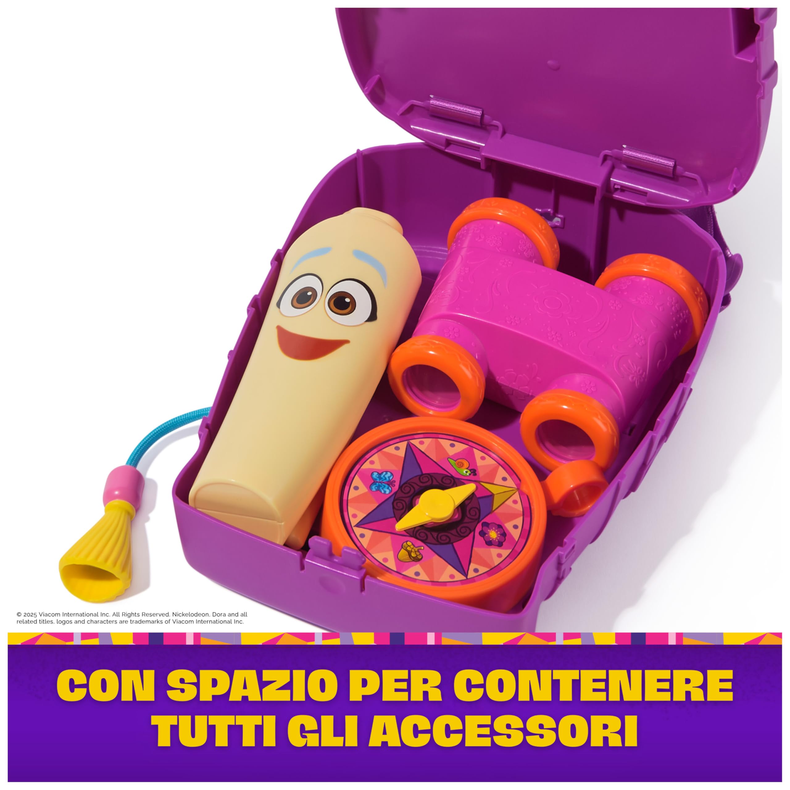 Dora l'Esploratrice, Zainetto con Accessori per l'Esplorazione‚ Mappa, Binocolo e Bussola Giocattolo, Giocattoli per Bambine e Bambini, 3+ Anni