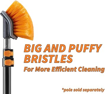 Hard Bristle Deck Scrub Brush Heavy Duty // Concrete Scrub Brush for Exterior House Cleaning // Screw On Floor Brush Scrubber Fits Standard Acme Threaded Extension Poles (Pole Sold Separately)